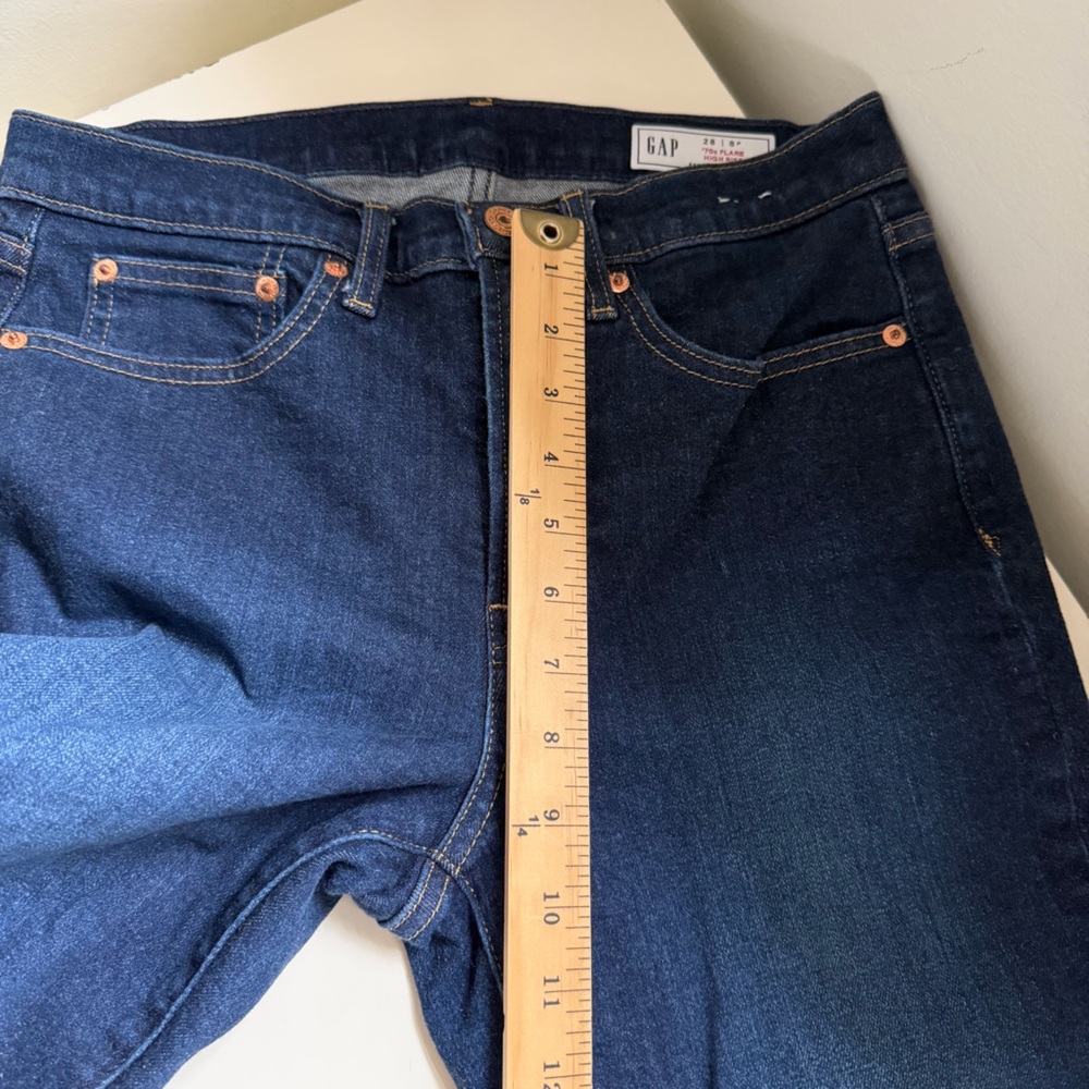 Gap Jeans 70s Flare High Rise Blue Denim Dark Wash 28 Petite - Picture 8 of 8